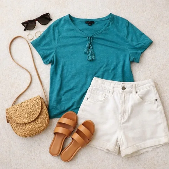 NWT Brooks Brothers Teal Tassel Short Sleeve Tee - Picture 1 of 8